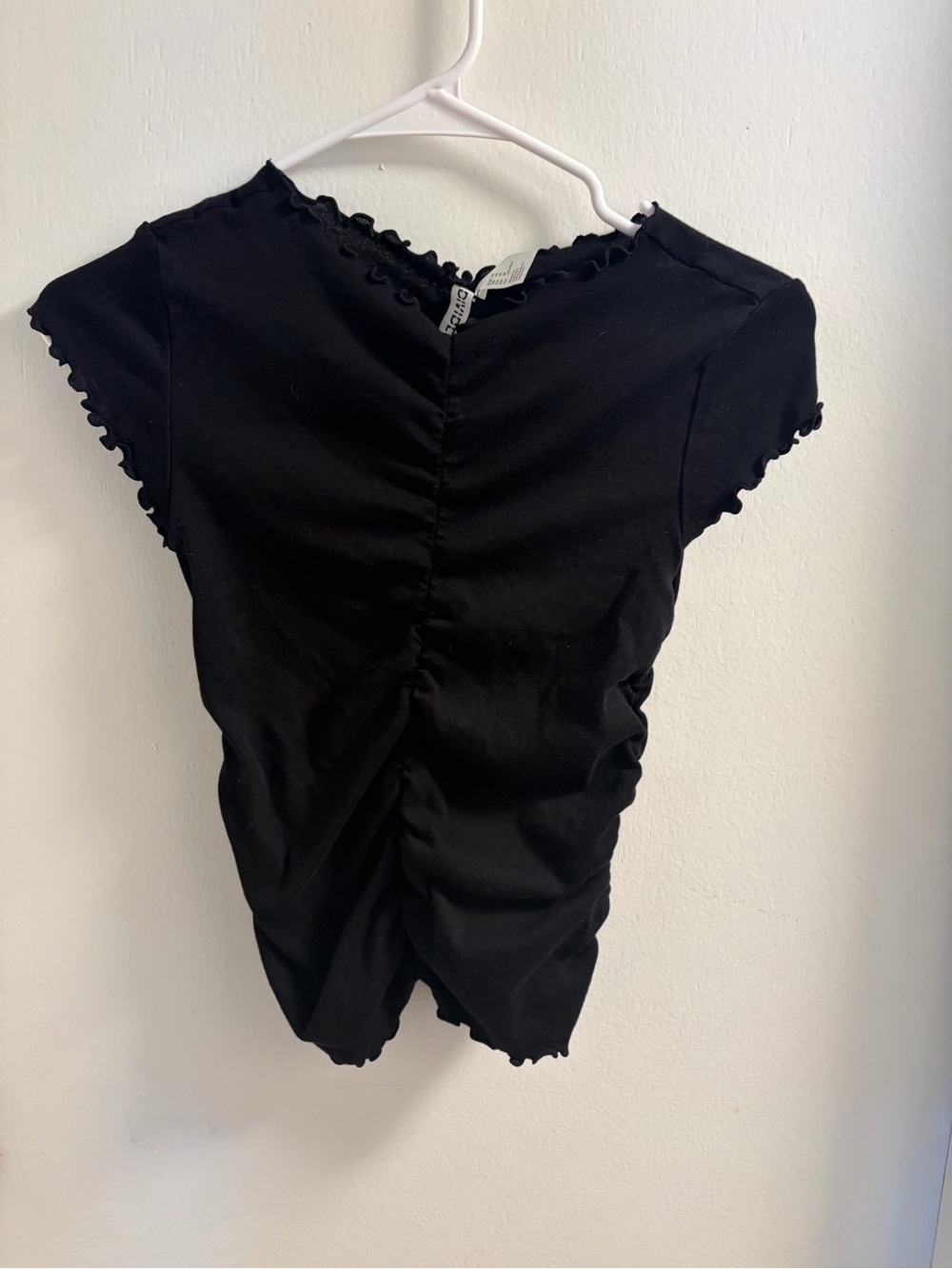 H&M Divided Black Ruched Front Lettuce Hem Short Sleeve Top Size M